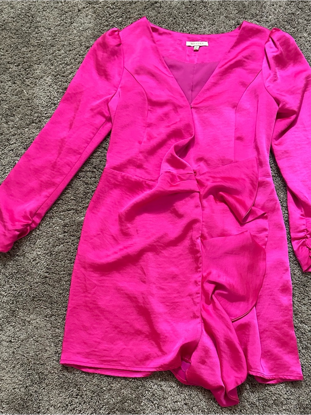 Skies  ALL BLUE Pink V-Neck Long Sleeve Bow Front Lined Romper XS #98220